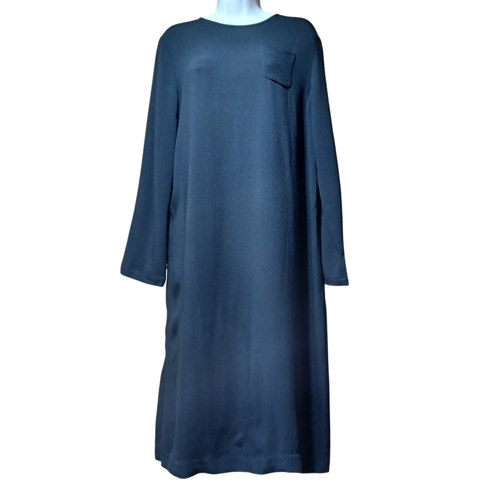 S Max Mara Midi Shift Dress Womens L Navy Quiet Luxury Minimalist Capsule Modest